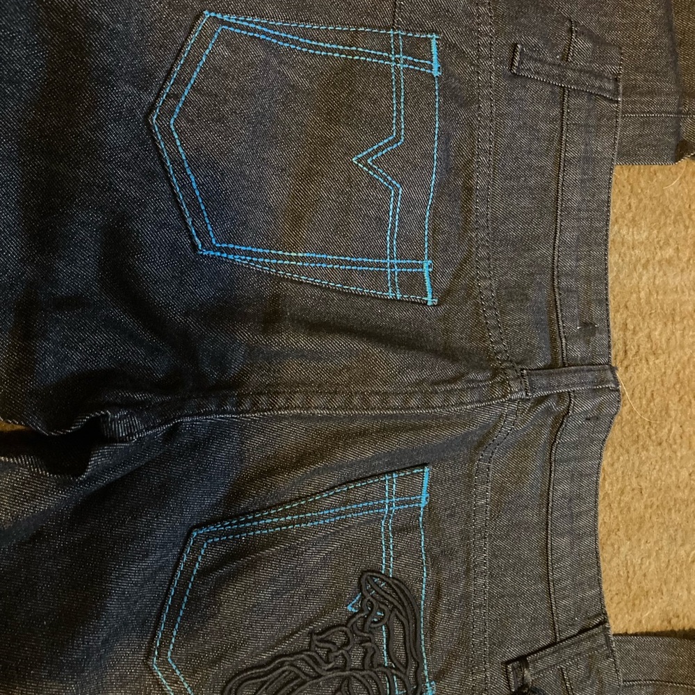 Versace Women's Dark Wash Jeans with Bright Blue Stitching - Picture 3 of 7